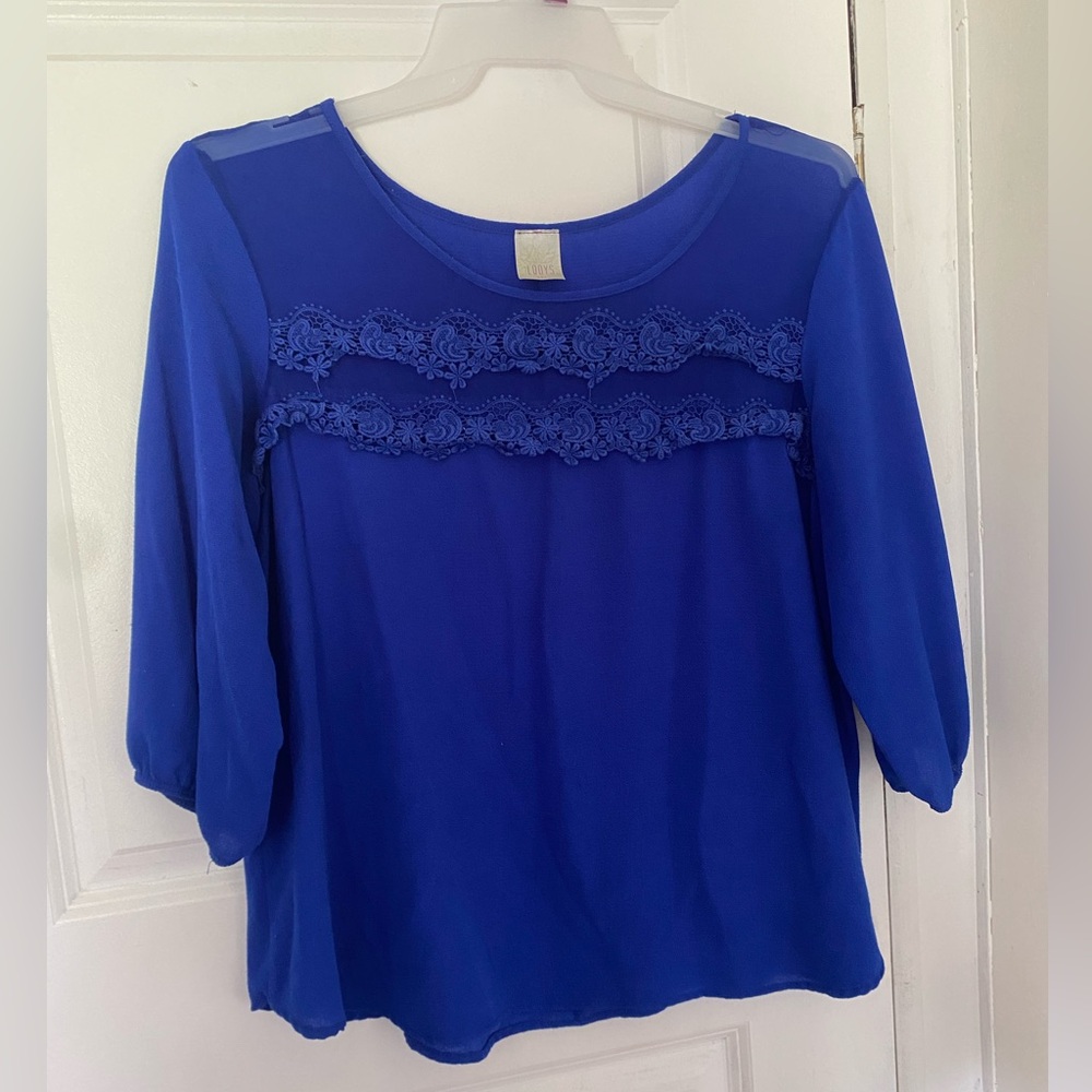 LODYS - Lace Panel Three Quarter Sleeve Chiffon Blouse